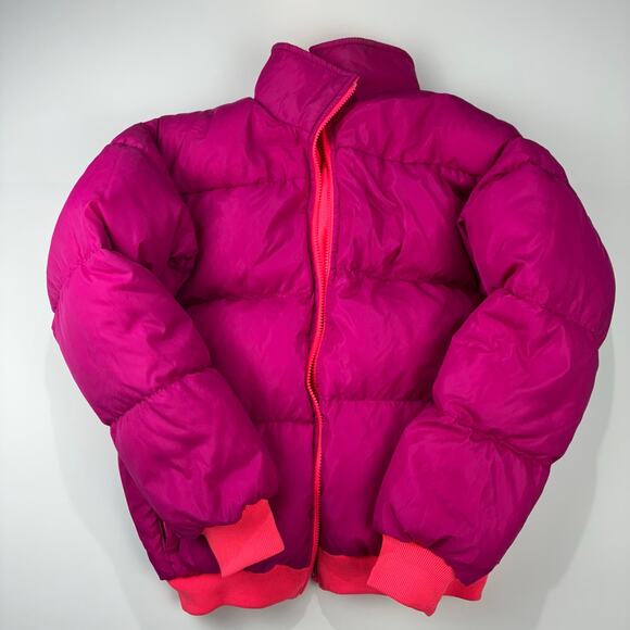 Vintage 1990s Columbia Reversible Down Puffer Jacket Pink Purple L - Picture 3 of 14